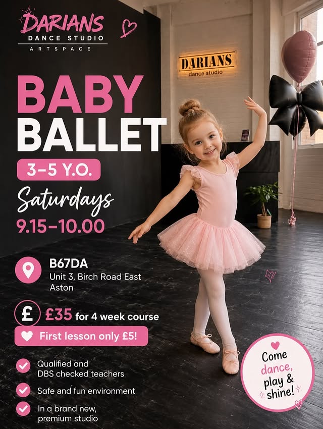 Baby ballet for ages 2–5 on Saturdays at 9.15am